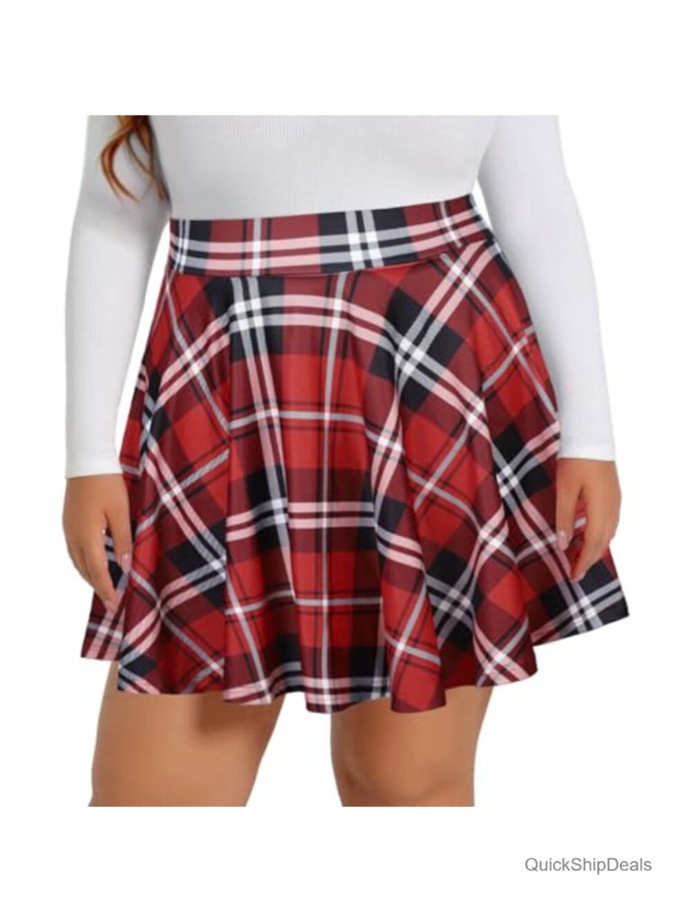 Plus Size Pleated Skater Skirt High Waisted Flowy Mini Short A-Line